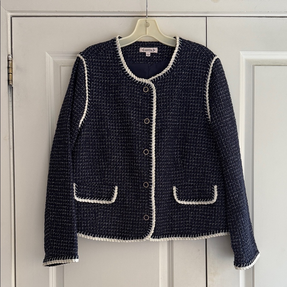 Nanette Lepore Navy & White Tweed Blazer